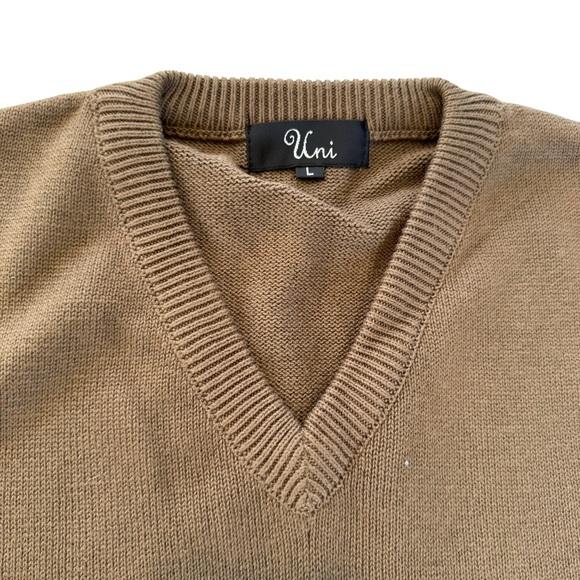 NWOT Uni Brown Sweater Vest Men’s L Cotton Knit Pullover - Picture 4 of 9